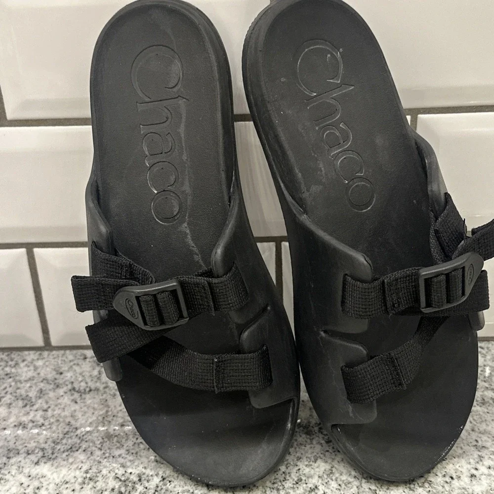 Chaco Chillos Slides Straps Unisex Youth 6 Recovery Black‎ Vegan Comfort Float